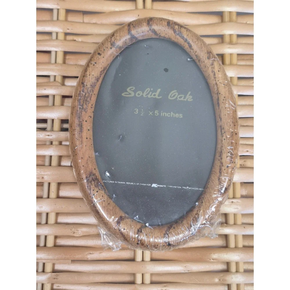 Vintage Kmart Solid Oak Oval Picture Frames Set of 2 New Sealed 3.5x5 Tabletop